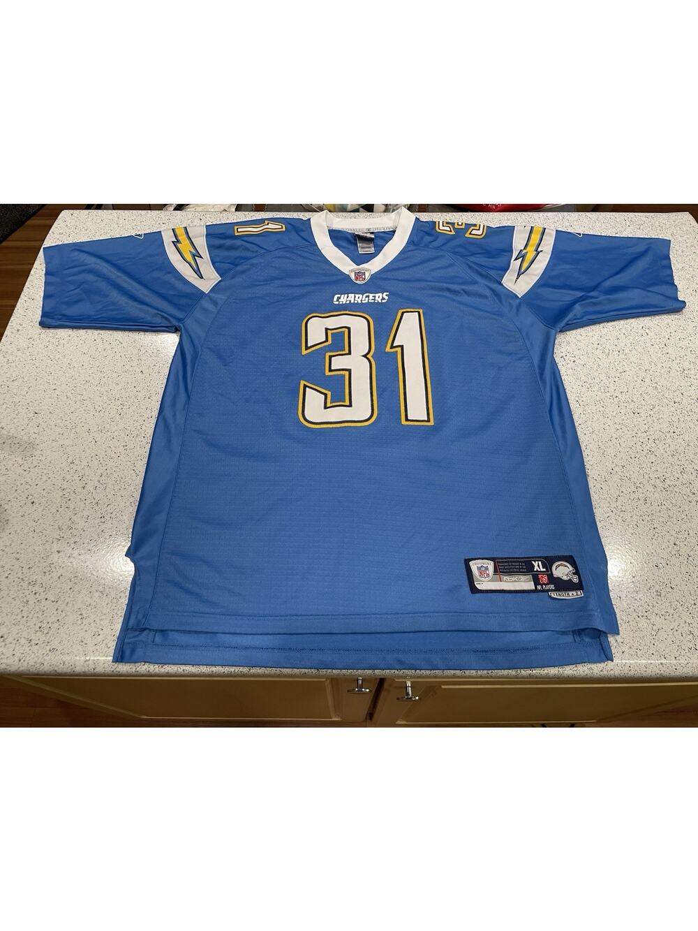 VTG Mens Reebok LA Chargers Baby Blue Football Jersey Cromartie #31 XL Length +2